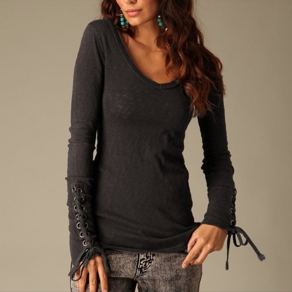 Free People lace up cuff top - Picture 2 of 7